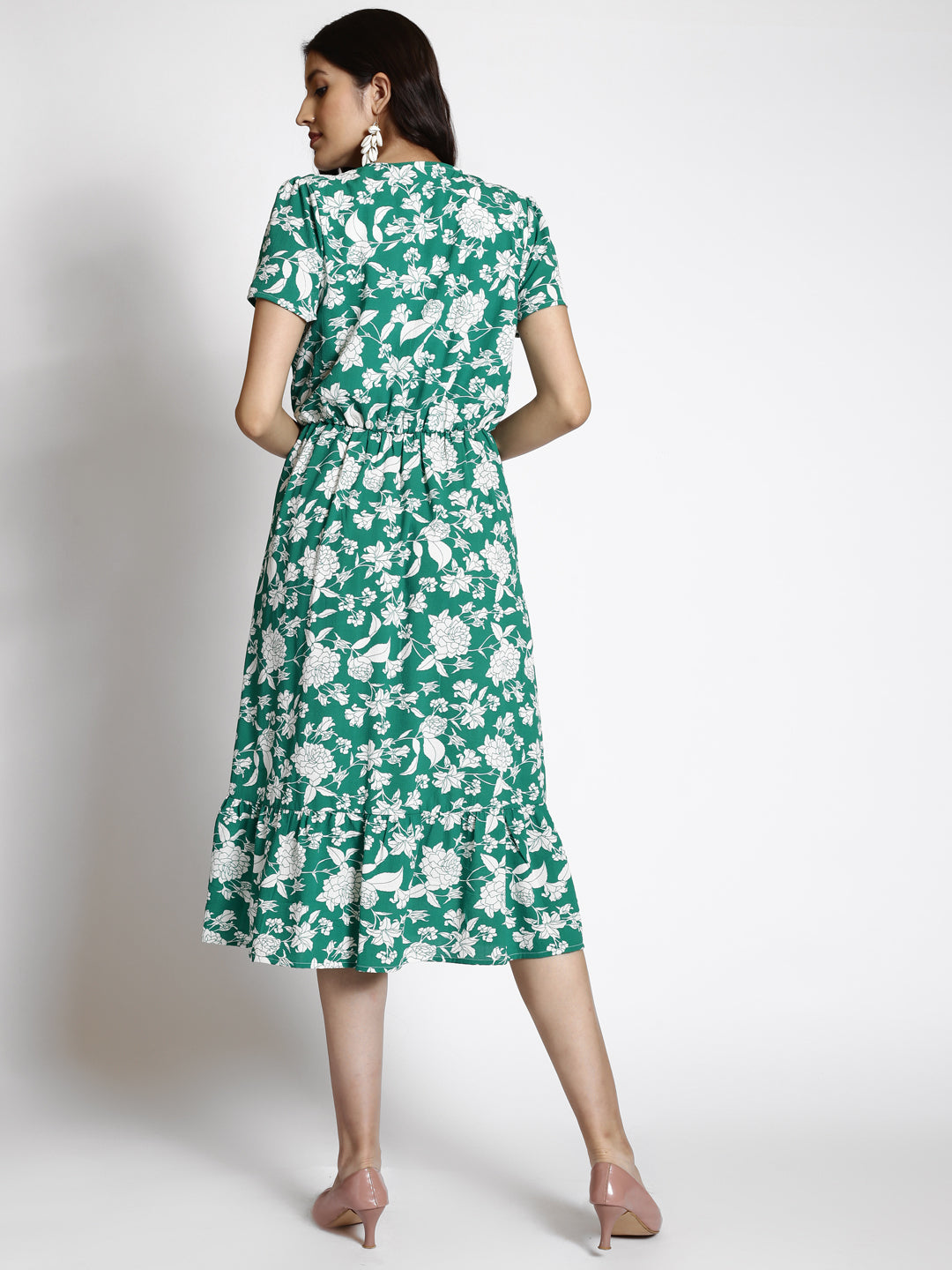 Floral Printed V-Neck Georgette Fit & Flare Midi Dress