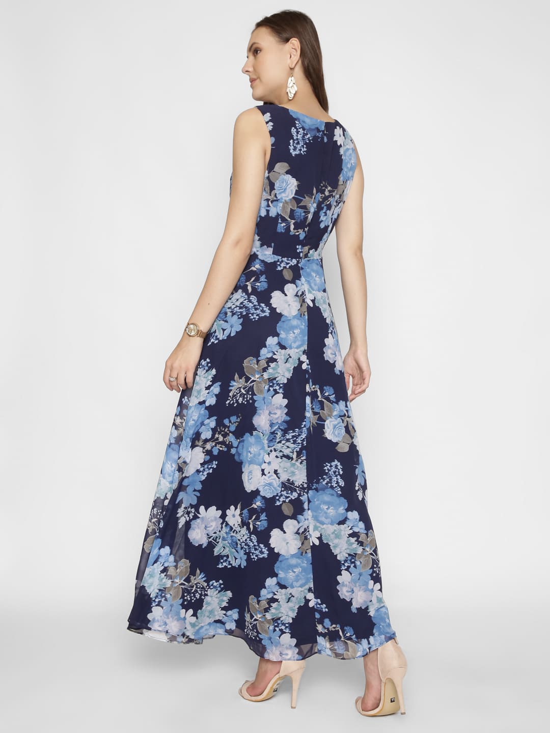 Blue Fit & Floral Maxi Dress