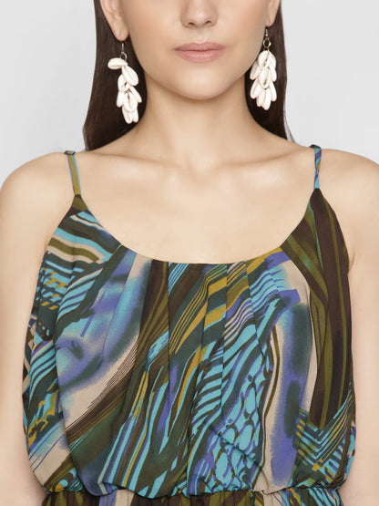 Strappy Olive Floral Printed Maxi Dress