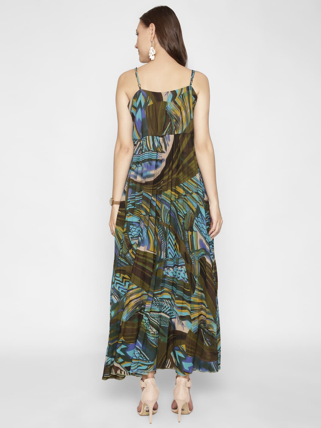 Strappy Olive Floral Printed Maxi Dress