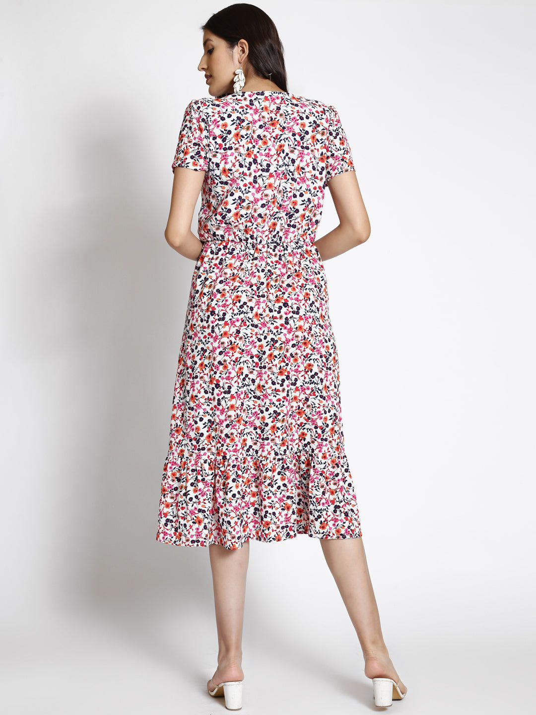 Floral Printed V-Neck Georgette Midi Dress