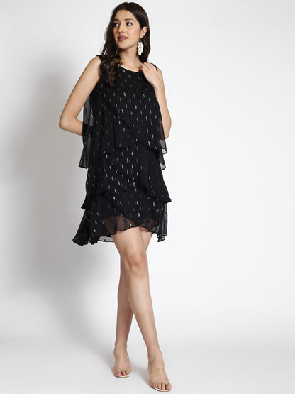 Embroidered Layered Georgette A-Line Dress