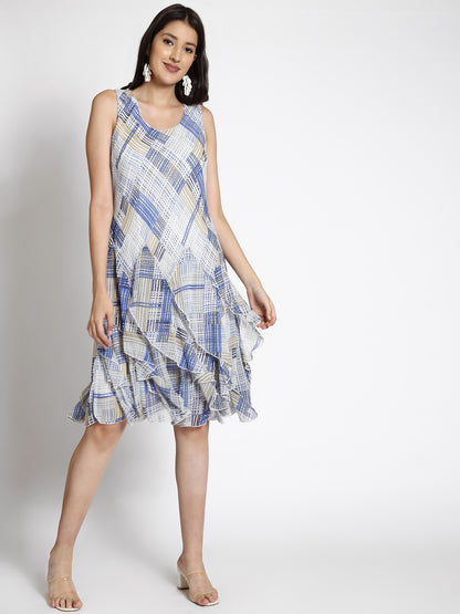 Checked Georgette A-Line Dress
