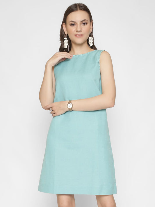 Sea Green Sleeveless Sheath Dress