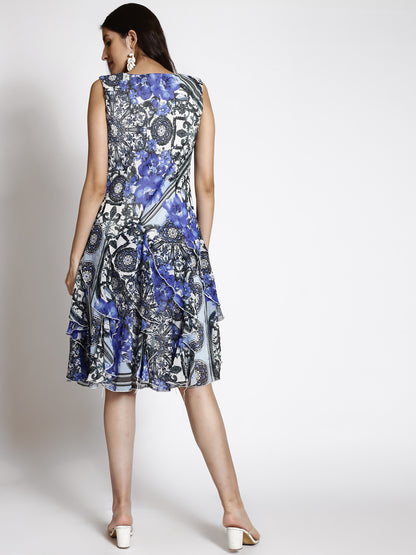 Floral Printed Round Neck Fit & Flare Dress