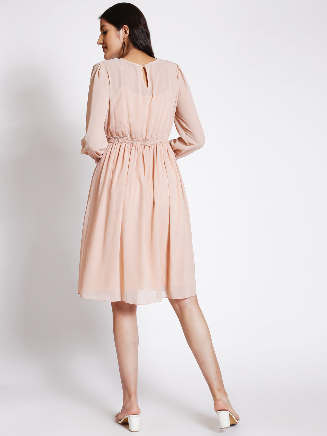 Puff Sleeves Embroidered Fit & Flare Dress