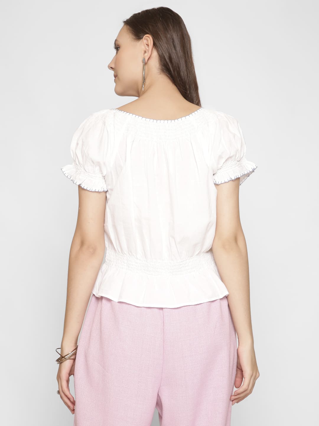 Floral Embroidered Top with Neck Tie-Up