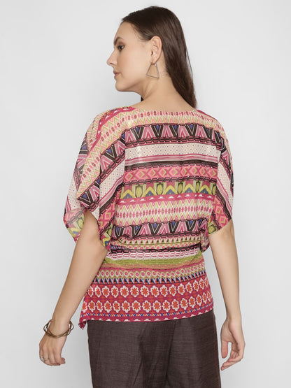 A-symmetrical Print  Kaftan Top