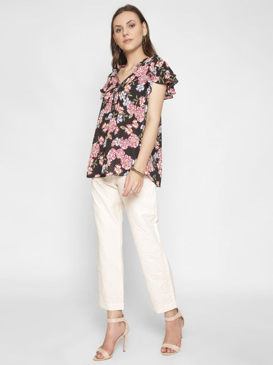 Mandarin Neck Floral Top