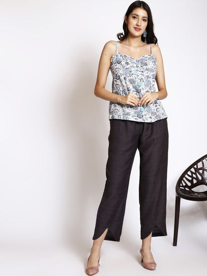 Blue Floral Print Georgette Top