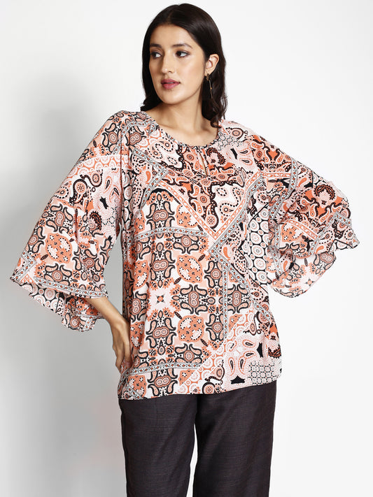 Paisley Printed Flared Sleeves Regular Top