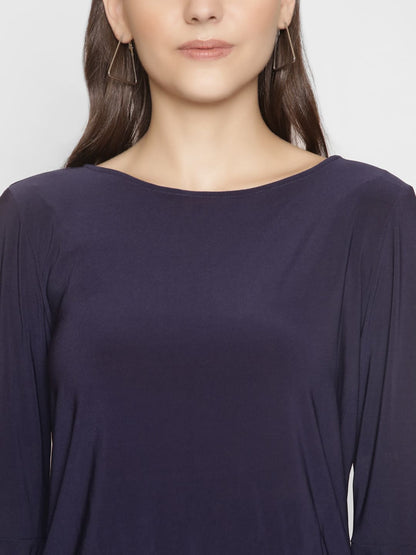 Navy Embellished  Flared Sleeve Top