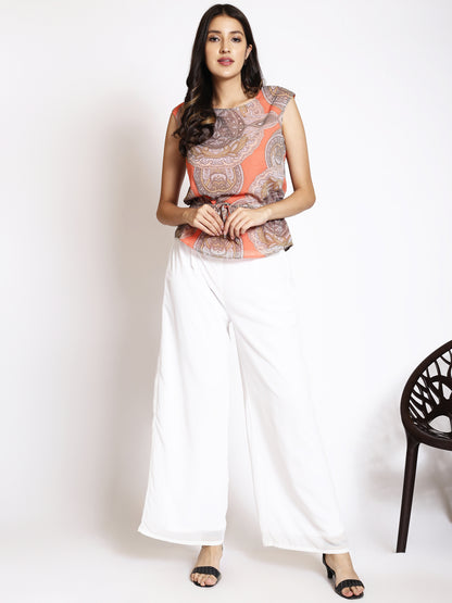 Ethnic Motifs Printed Cinched Waist Top