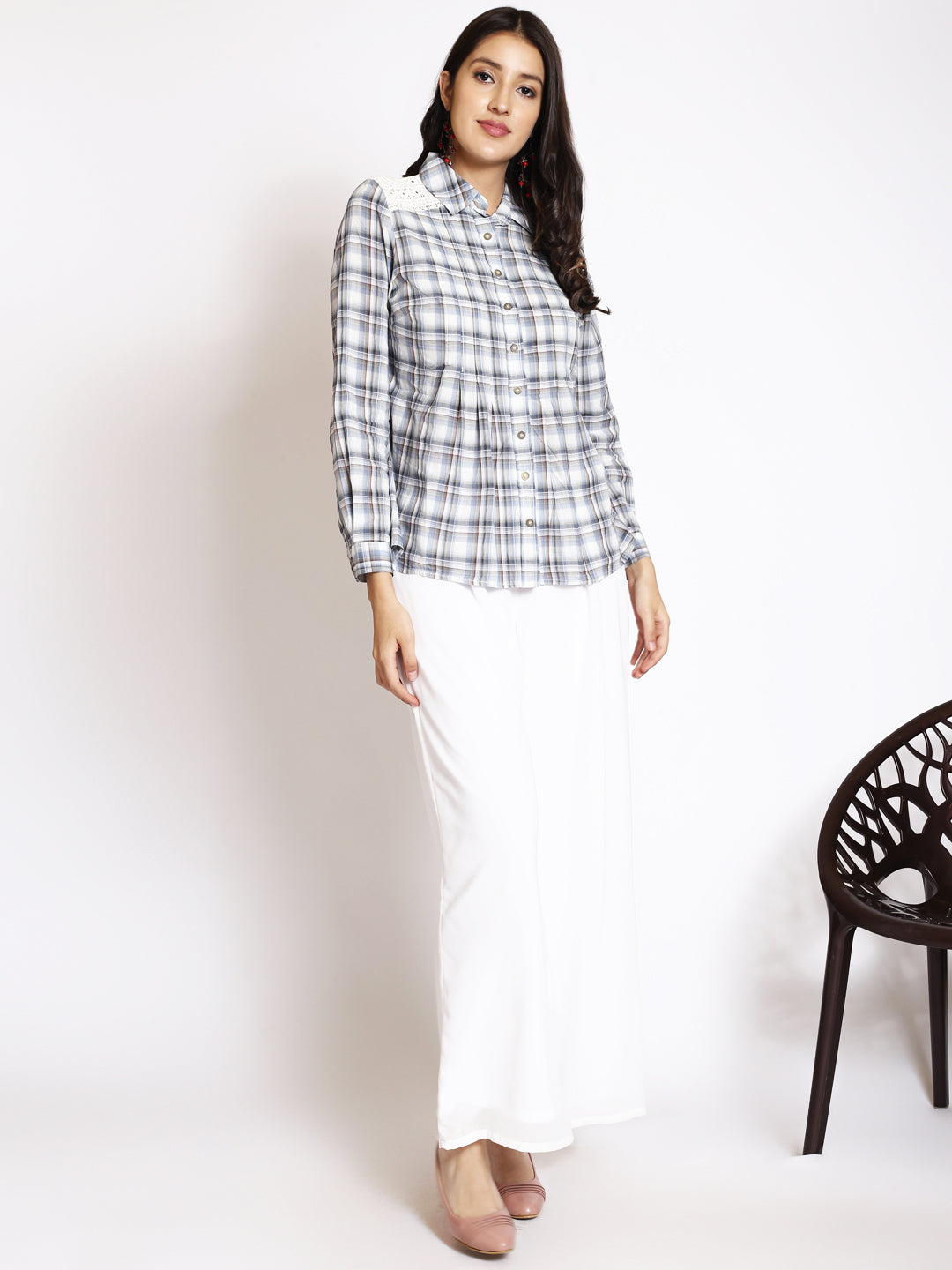 Tartan Checked Lace Cotton Casual Shirt