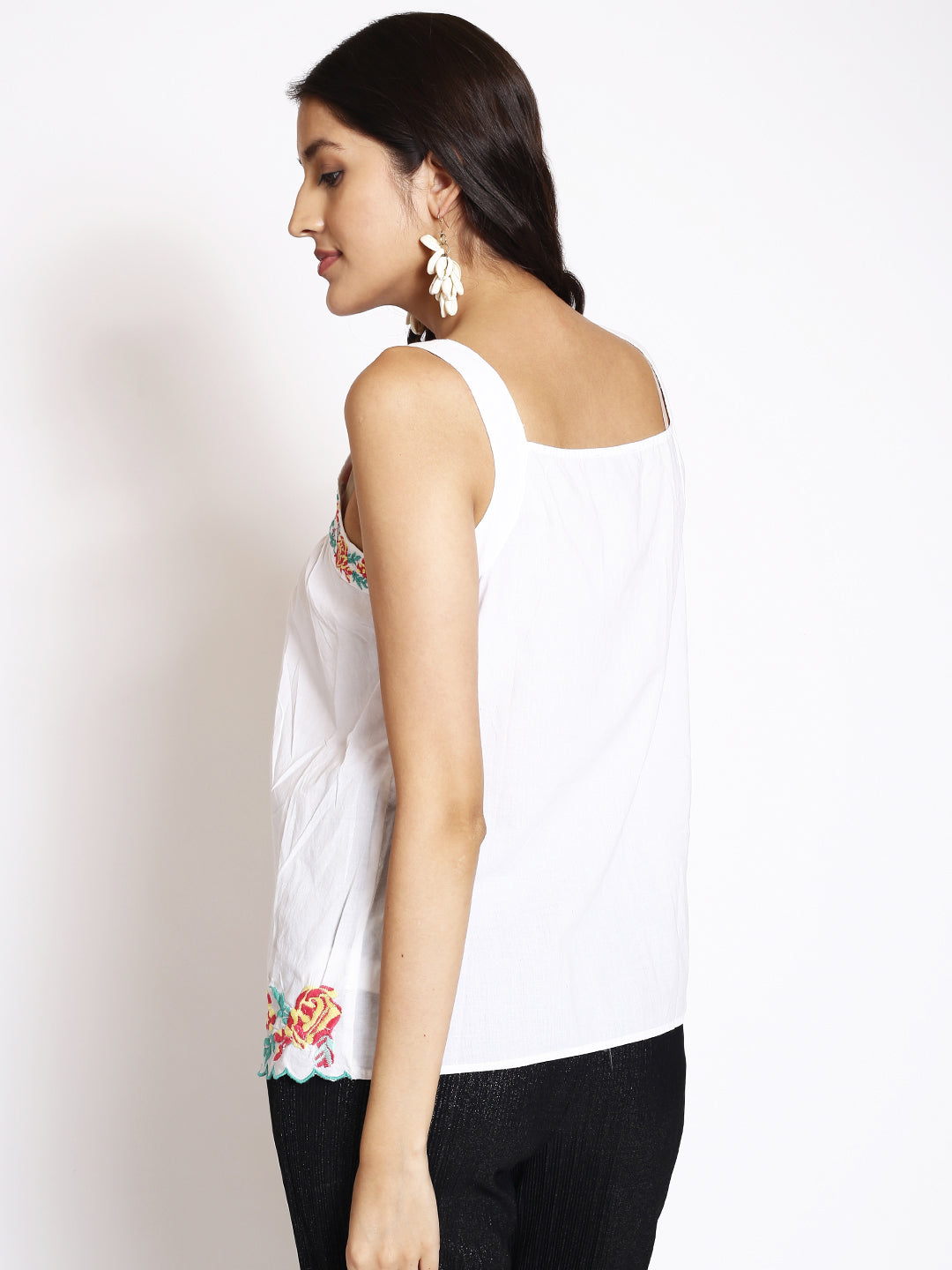 Floral Embroidered Gathered Detailed Pure Cotton Top