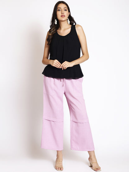 Round Neck Sleeveless Gathered Cinched Waist Top