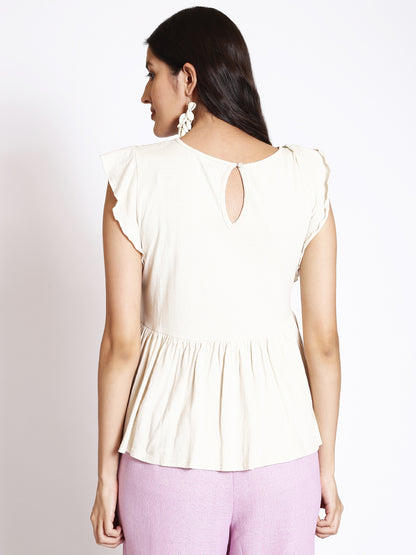 Ethnic Motifs Embroidered Gathered Detailed Peplum Top