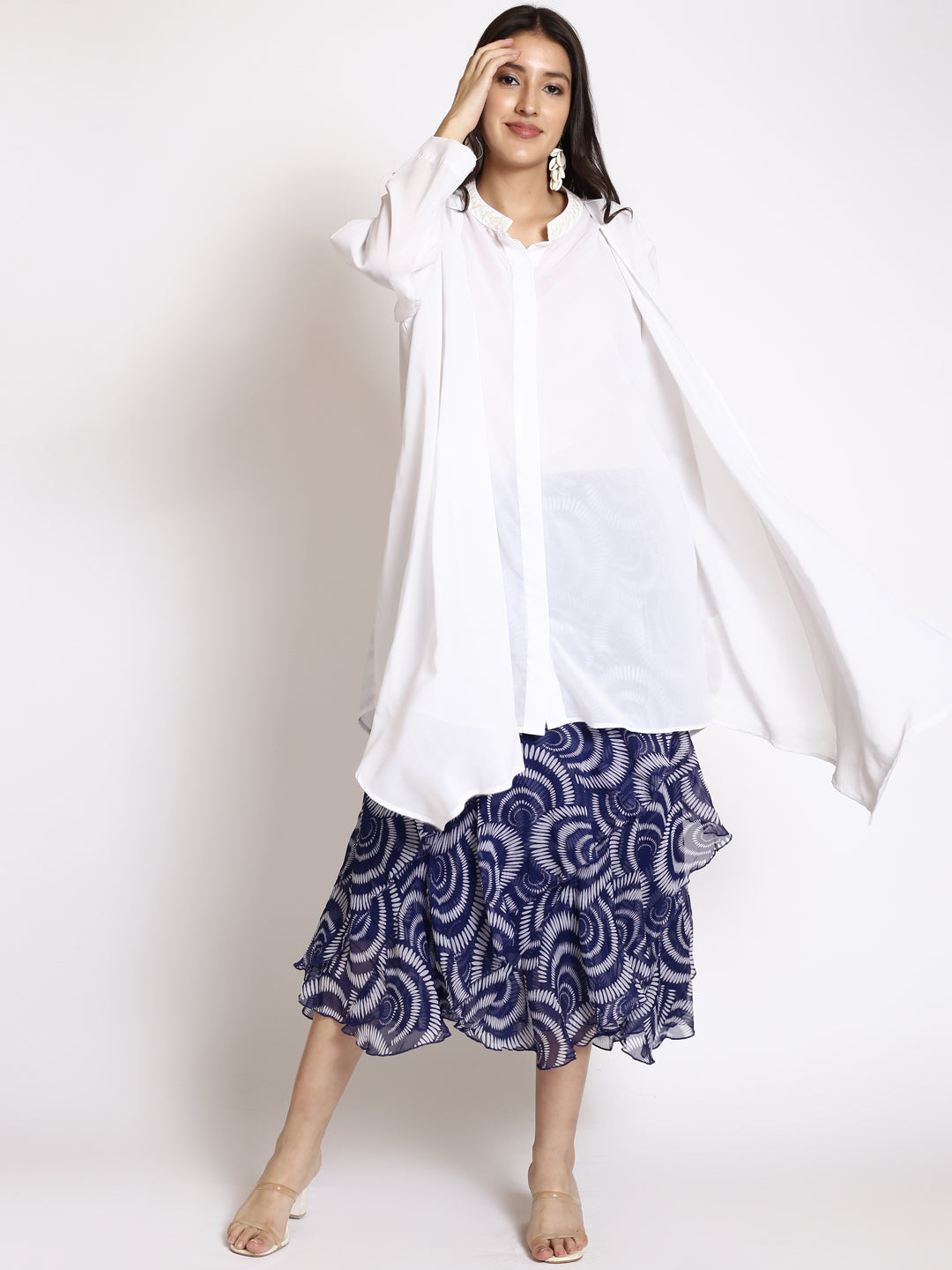 Geometric Printed Flared Midi Skirts