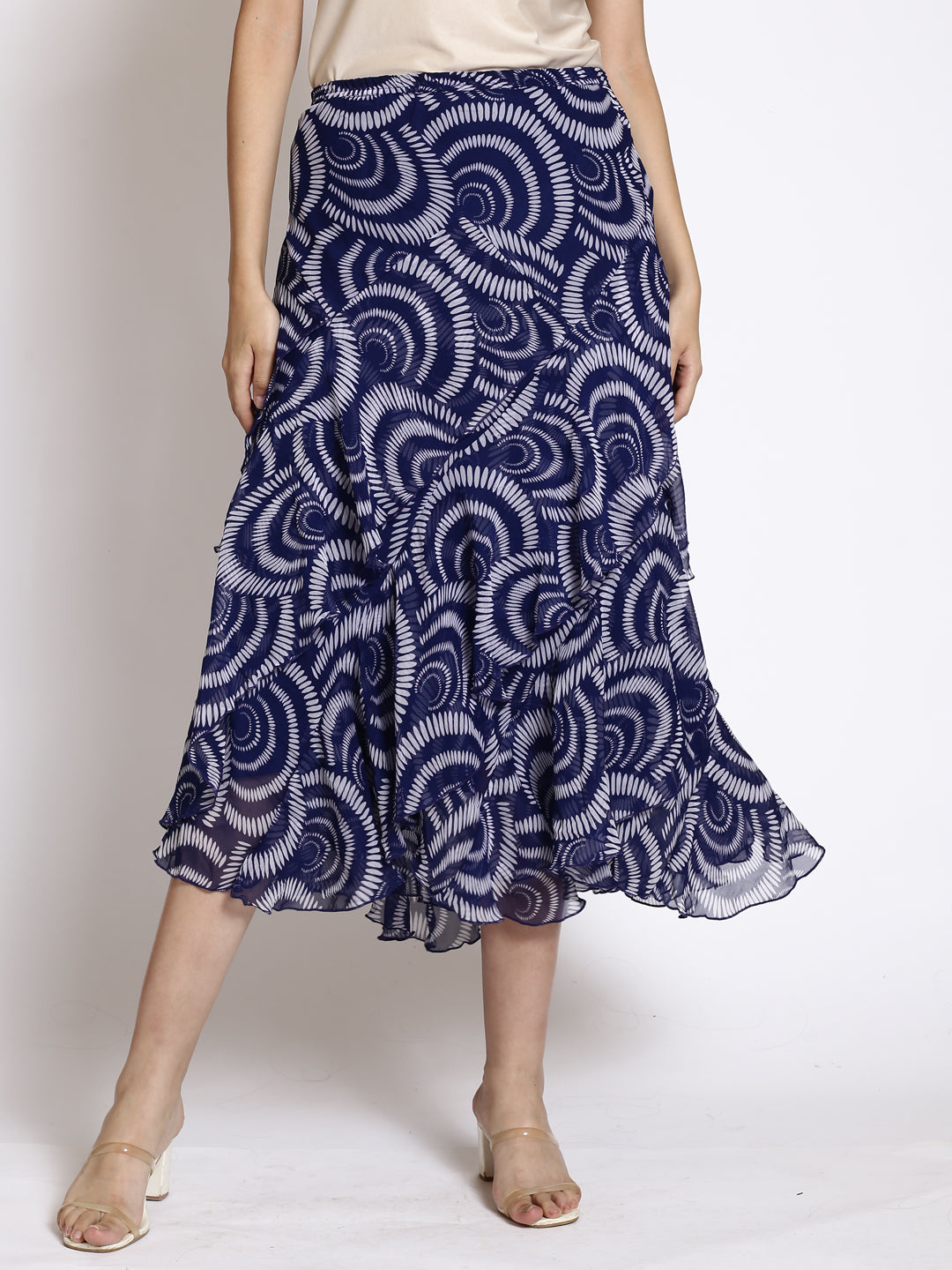 Geometric Printed Flared Midi Skirts