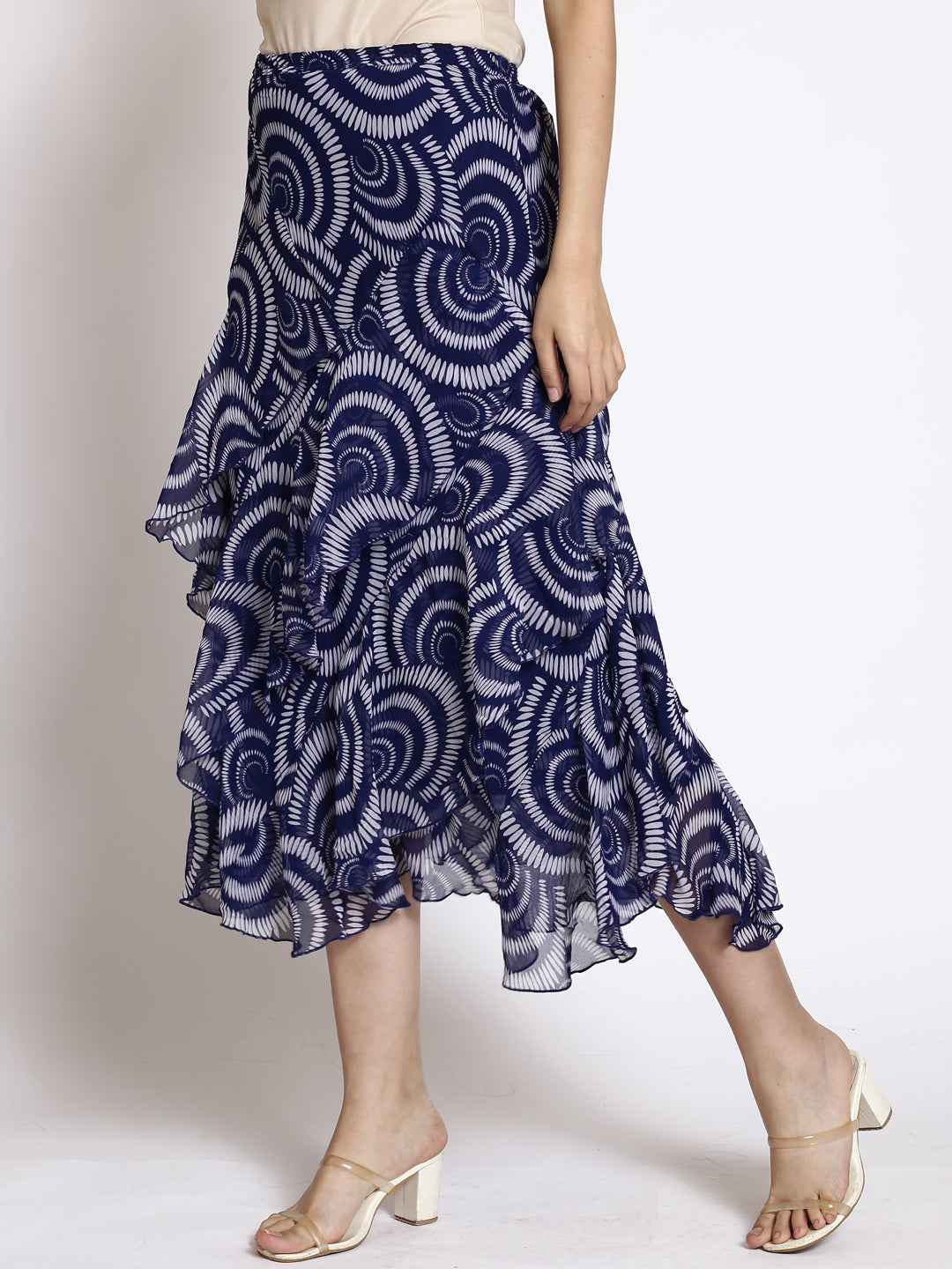 Geometric Printed Flared Midi Skirts