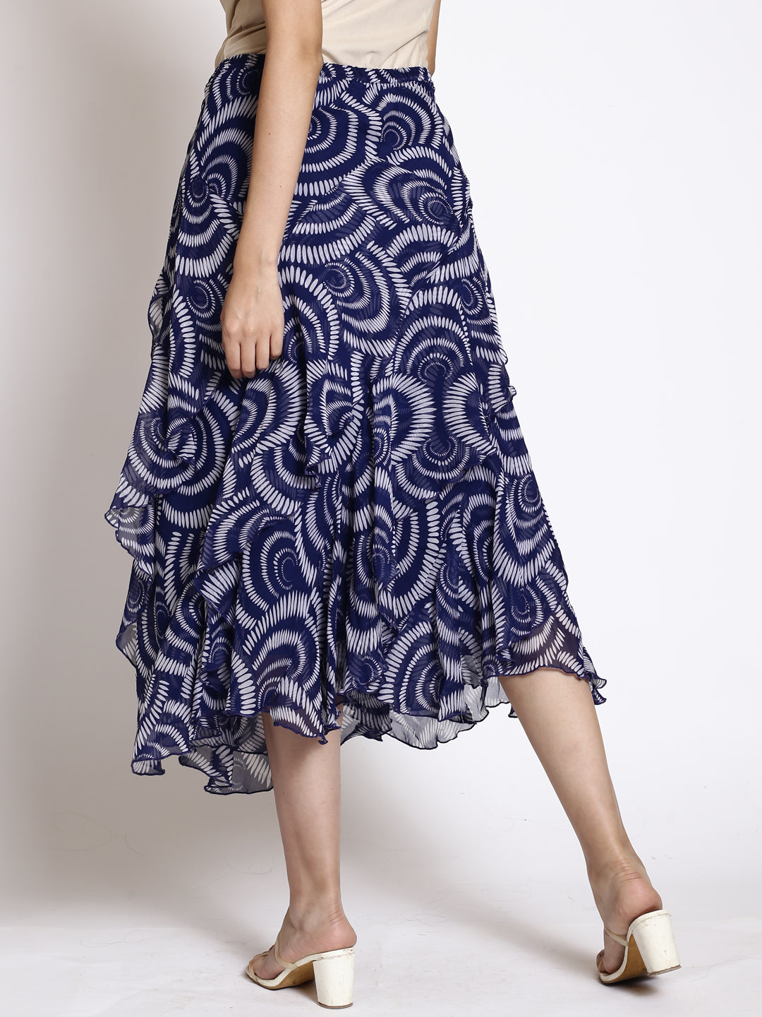 Geometric Printed Flared Midi Skirts