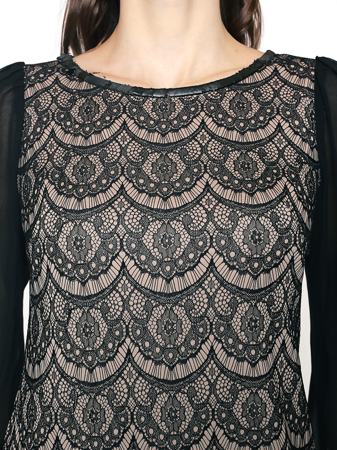 Women's Sheer Long-Sleeve Lace Sheath Dress