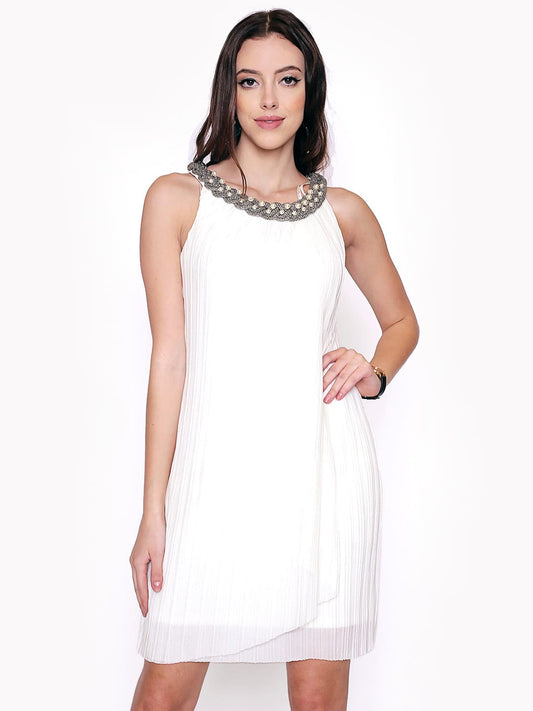 Embellished Neck Chiffon Shift Dress