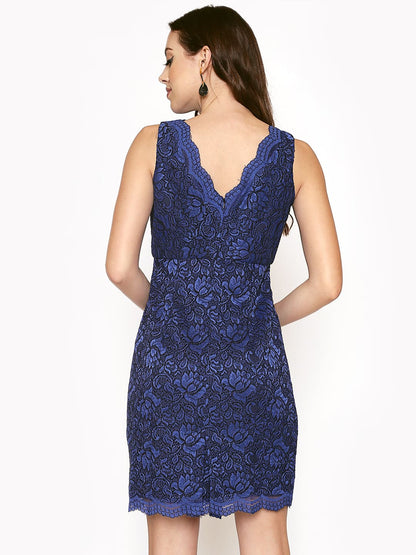 Blue Lace Shimmer Sheath Dress
