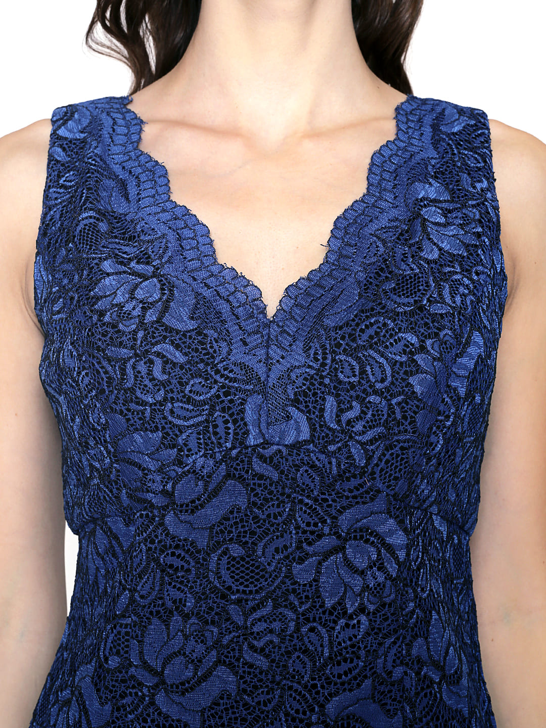 Blue Lace Shimmer Sheath Dress