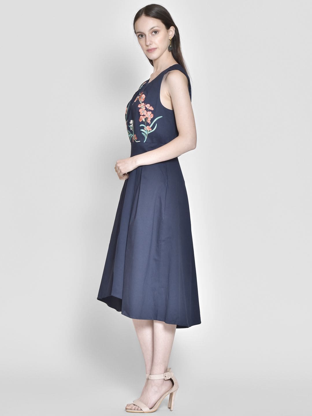 Embroidered Fit & Flared Midi Dress