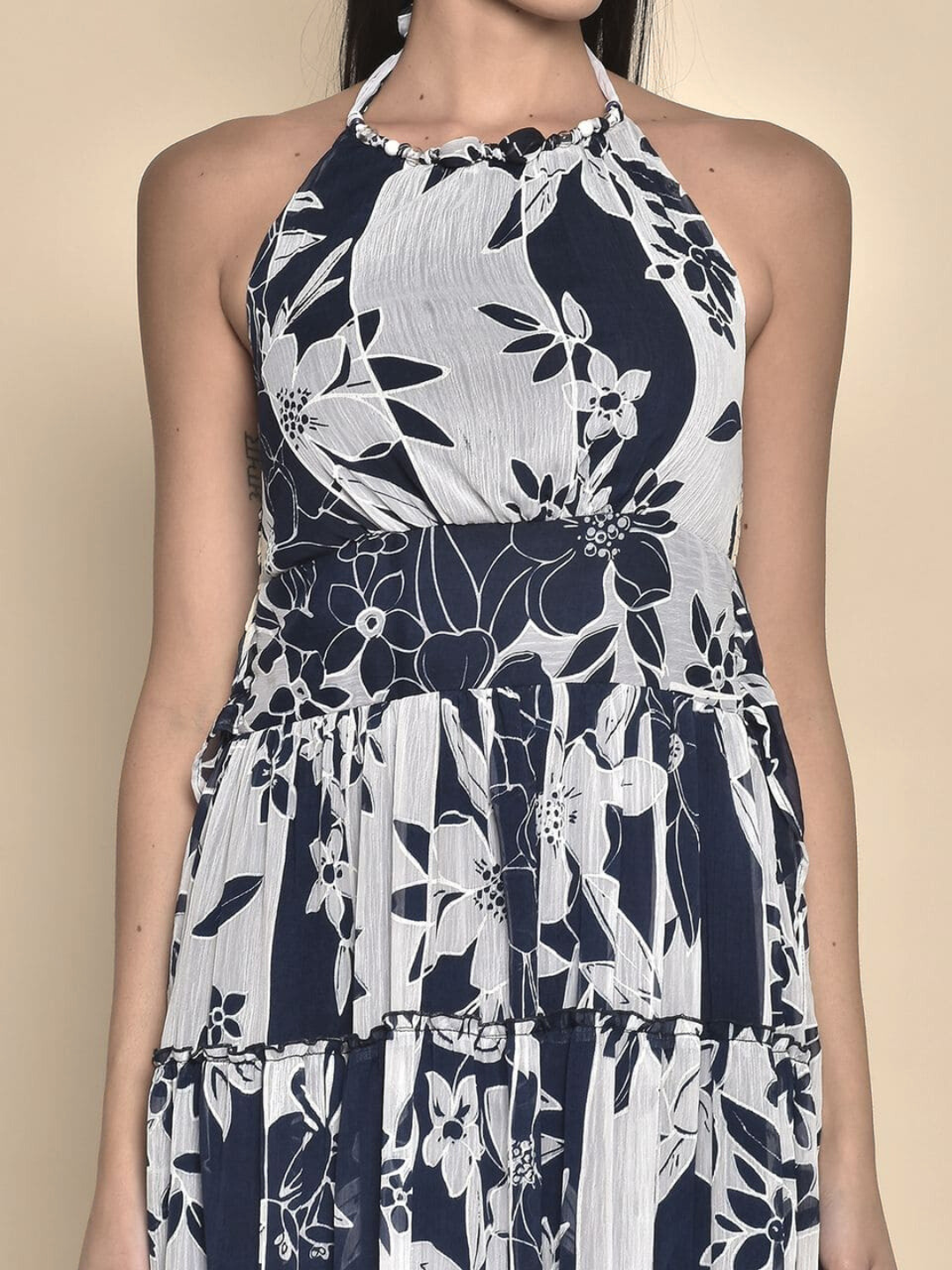 Halter-Neck Floral Printed Maxi Dress