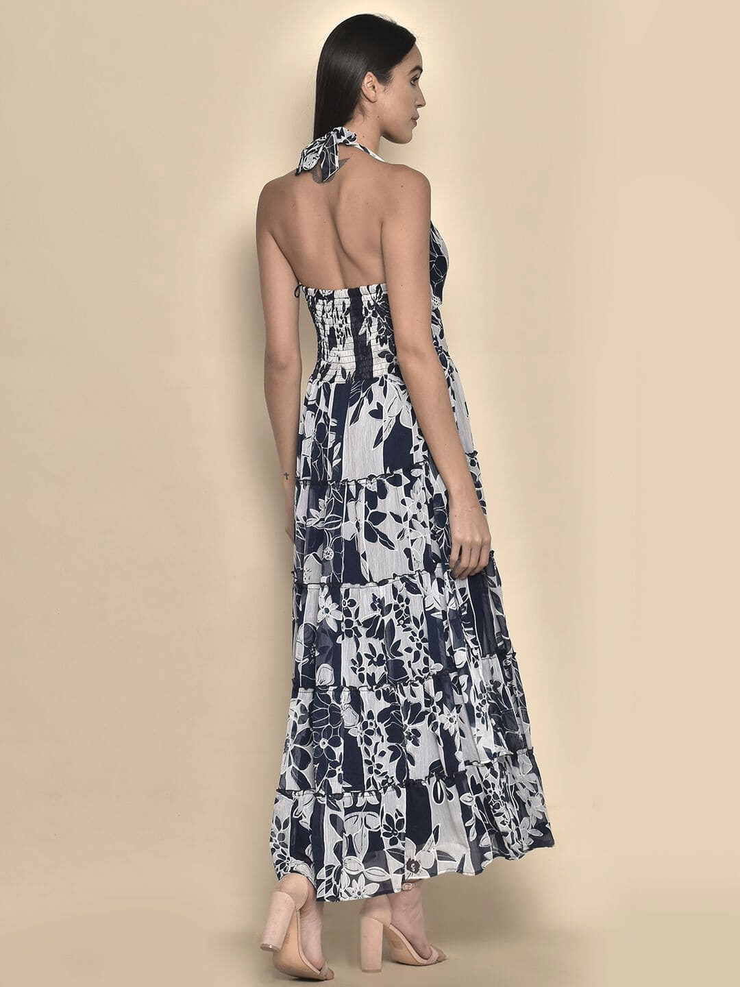 Halter-Neck Floral Printed Maxi Dress