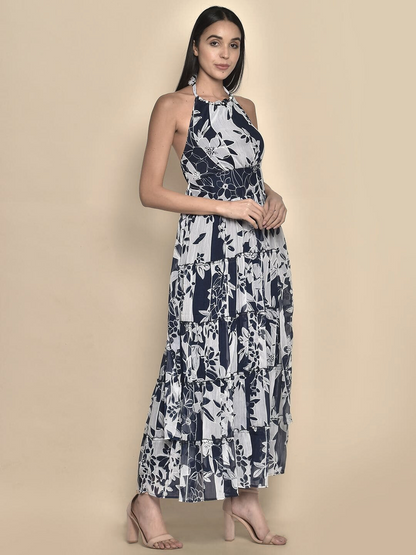 Halter-Neck Floral Printed Maxi Dress