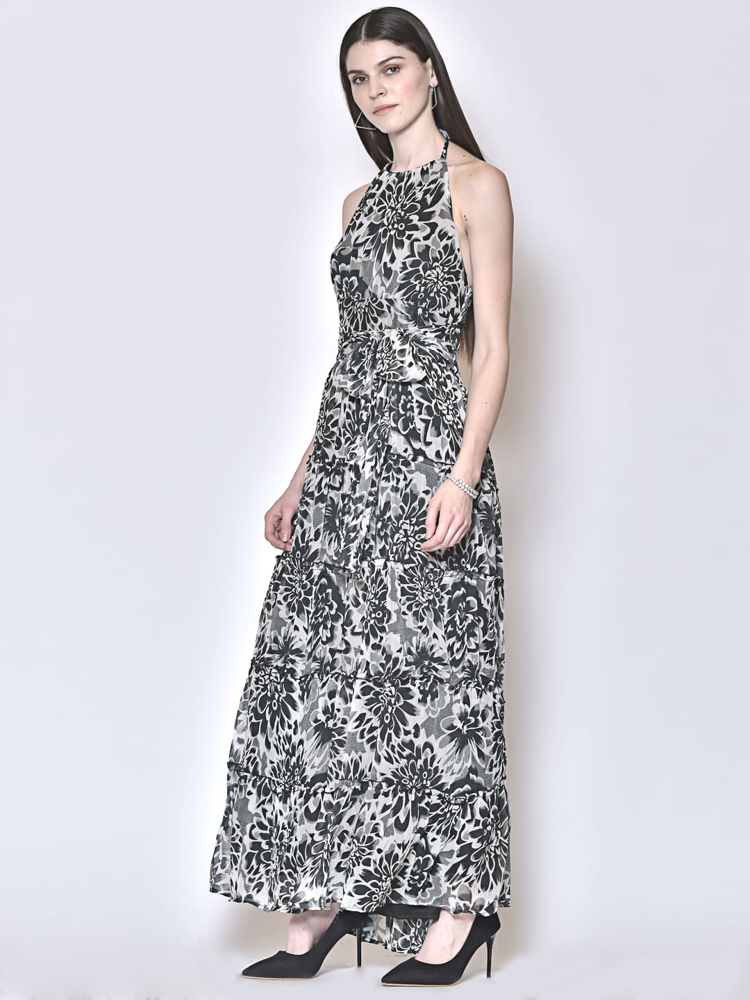 Floral Print Halter Neck Maxi Dress