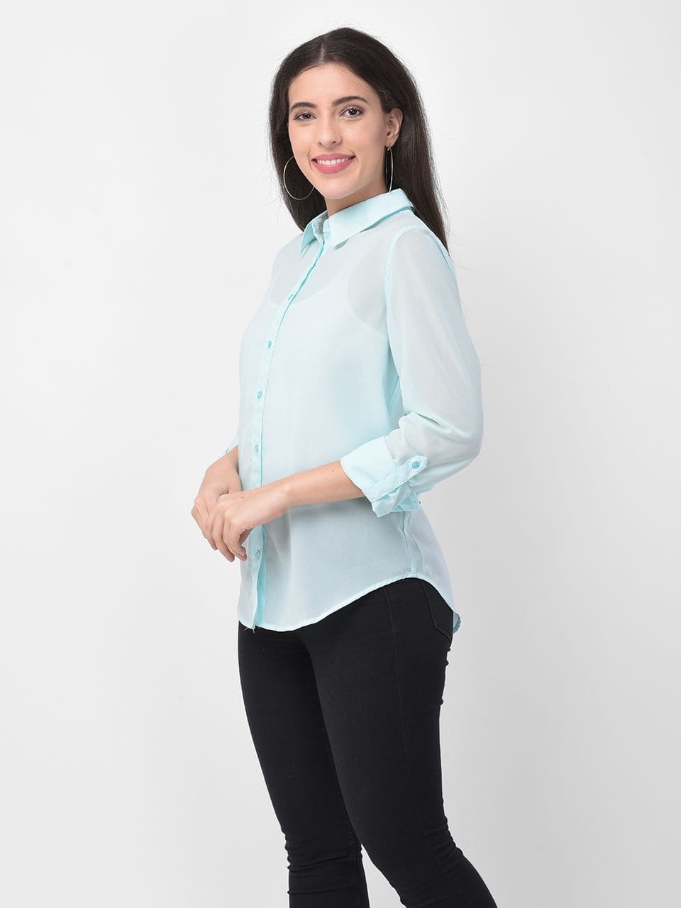 Turquoise Solid Casual Shirt