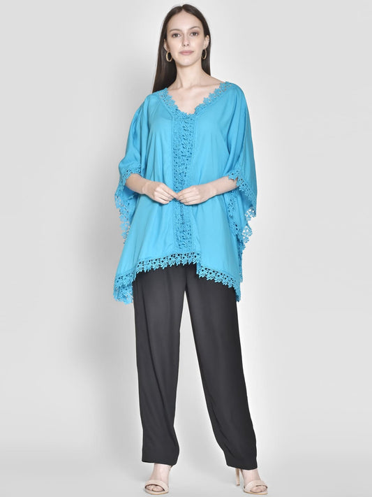 Lace Insert Blue Cotton kaftan