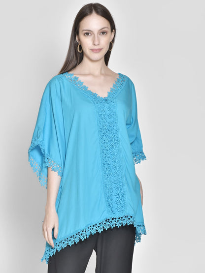 Lace Insert Blue Cotton kaftan
