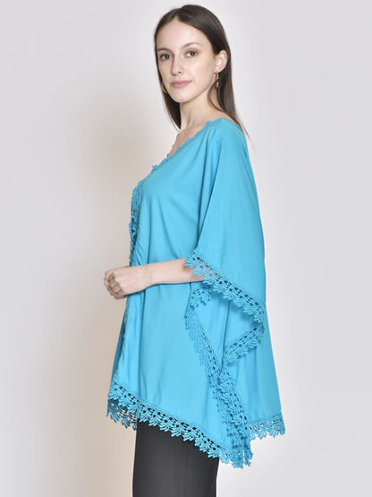 Lace Insert Blue Cotton kaftan