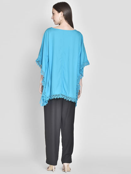 Lace Insert Blue Cotton kaftan