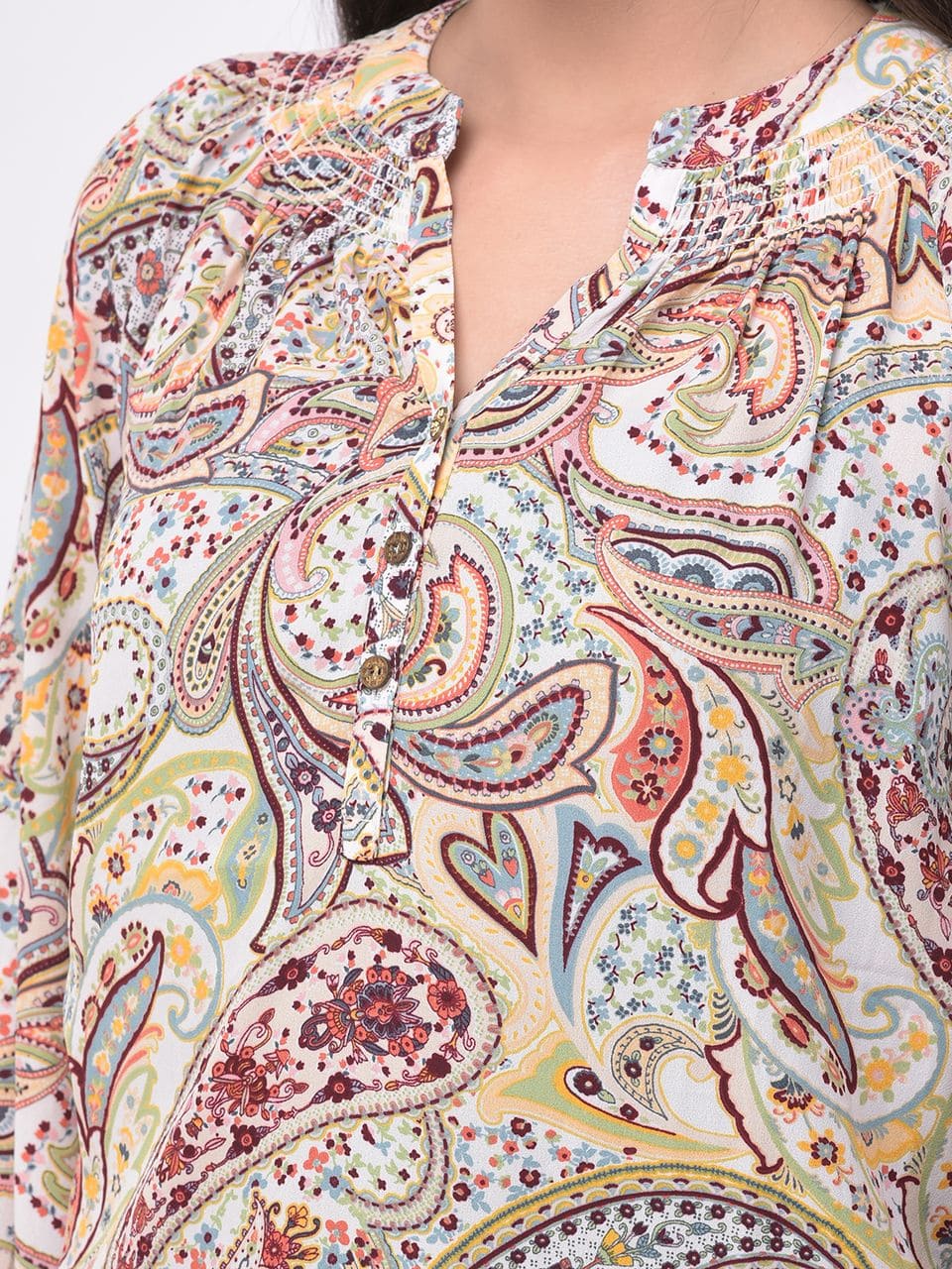 Paisley Print mandarin collar Printed Top