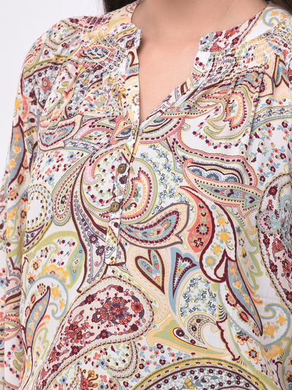 Paisley Print mandarin collar Printed Top