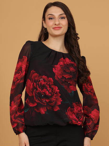 Women’s Elegant Black Chiffon Top