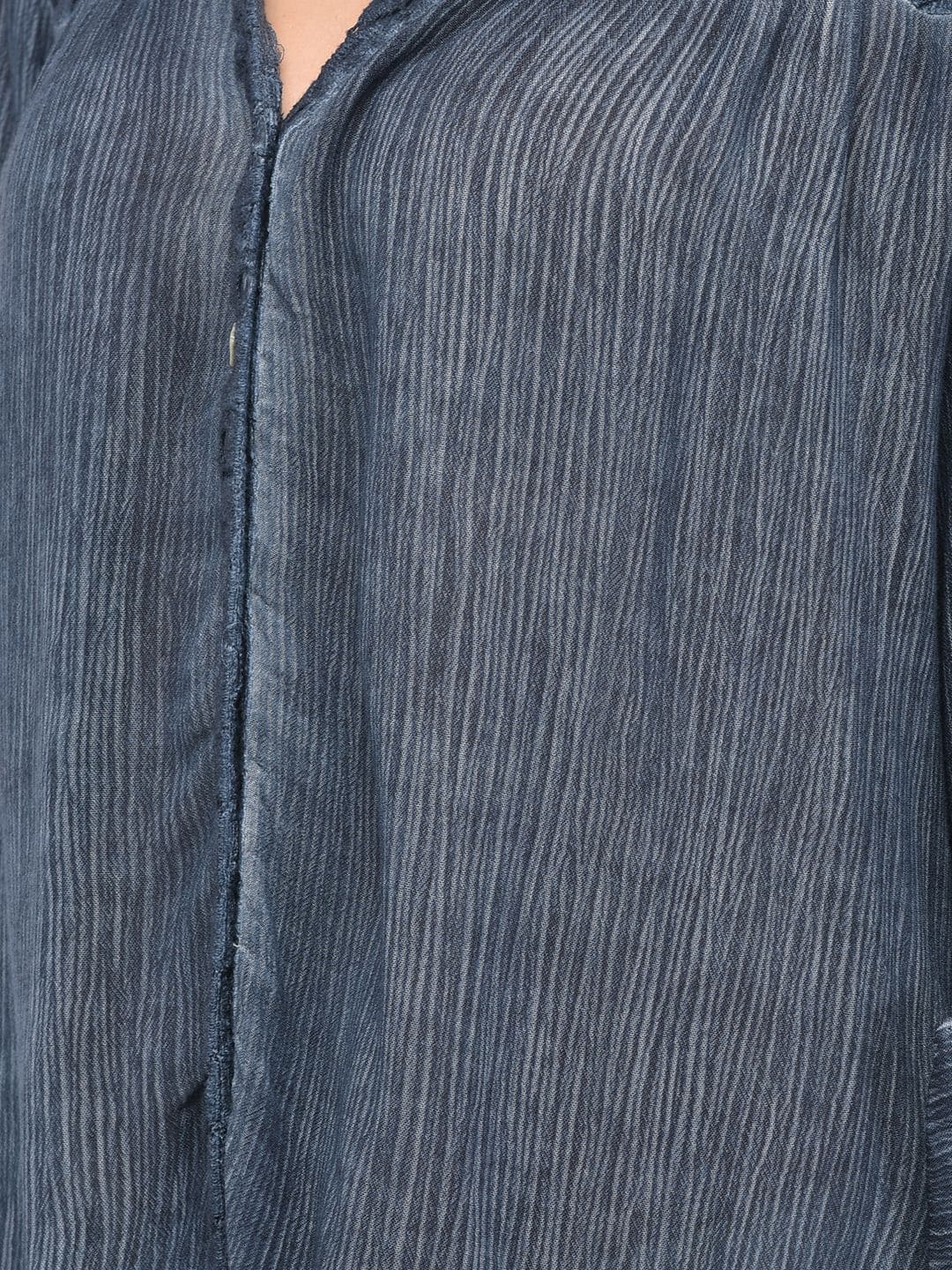 Women Net Patch Detail Navy Striped Front Tie Shirt